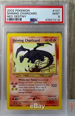 Shining Charizard Secret Rare Pokemon Card 107/105 Neo Destiny Set PSA 9 MINT