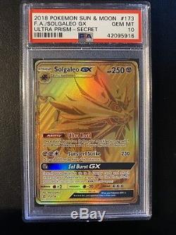Solgaleo GX 173 PSA 10 GEM MINT Secret Rare Holo Pokemon Card Ultra Prism
