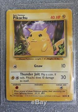Super Rare Pokemon Card Pikachu 58/102 Purple Background