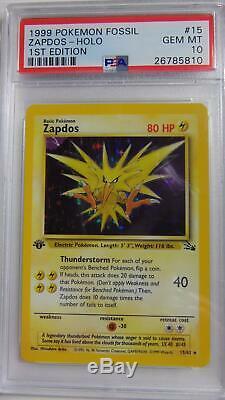 Zapdos 15/62 Fossil 1st Edition PSA 10 Gem Mint Holo Rare Pokemon Card