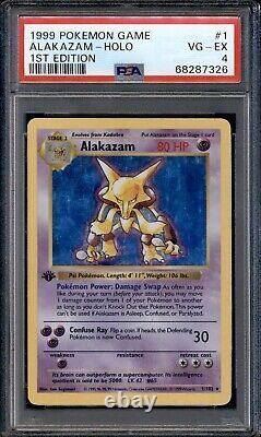1999 Base Pokemon Alakazam Holo Rare 1ère Édition Sans Ombre 1/102 Psa 4