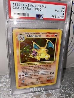 1999 Pokemon Charizard Holo Card Psa 4 4/102 Ensemble De Base Rare Illimitée Avant Propre