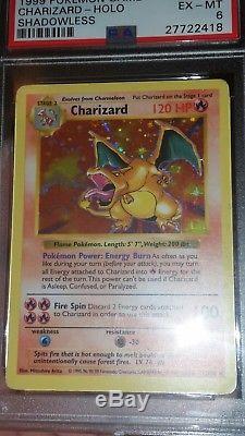 1999 Pokemon Charizard Shadowless Psa 6. Carte Rare