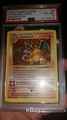 1999 Pokemon Charizard Shadowless Psa 6. Carte Rare
