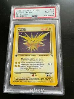 1999 Pokemon Zapdos 1ère Édition Fossil Set Holo Rare #15/62 Psa 8 Nm-mit