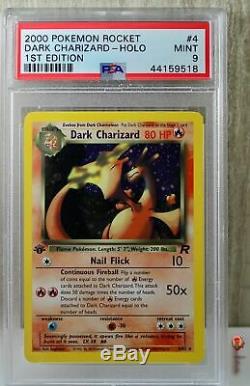 1er Ed Foncé Charizard Holo Rare Wotc Carte Pokemon 4/82 Rocket Set Psa 9 Mint