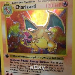 1er Edition Charizard Shadowless 4/102 Jeu De Base Pokemon Card Authentic HP Joué