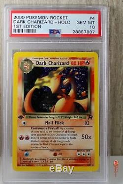 1ère Ed Dark Charizard Holo Rare Pokemon Carte 4/82 Rocket Set Psa 10 Gem Mint