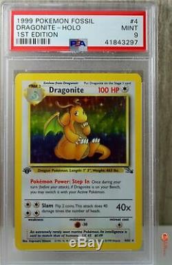 1ère Ed Dragonite Holo Rare 1999 Wotc Pokemon Carte 4/62 Fossil Set Psa 9 Mint