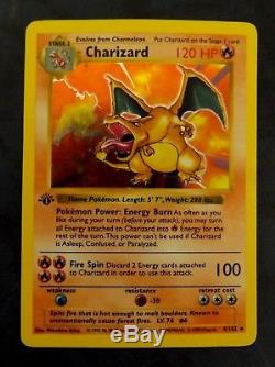 1ère Édition Charizard Holo Shadowless 4/102 Pokemon Carte Rare Lp Ou Mieux