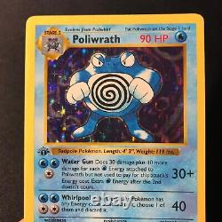 1ère Édition Poliwrath 13/102 Ensemble De Base (sans Ombre) Holo Rare Pokemon Card 1999