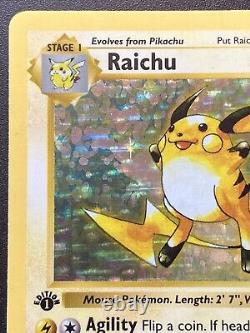 1ère Édition Shadowless Raichu 14/102 Ensemble De Base Pokemon Card Holo Foil Rare Lp