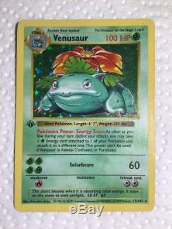 1ère Édition Shadowless Venusaur Set De Base Pokemon 15/102 Holo Rare Card Lp