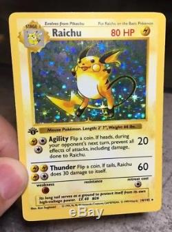 1st Ed Raichu Holo Shadowless Set Base 14/102 Carte Pokémon Première Édition Nm