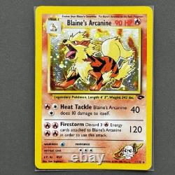 Arcanine de Blaine 1/132 Défi de Gym Holo BLEED 2000 Carte Pokémon MINT + SWIRL