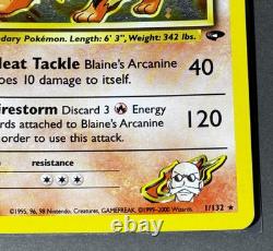 Arcanine de Blaine 1/132 Défi de Gym Holo BLEED 2000 Carte Pokémon MINT + SWIRL