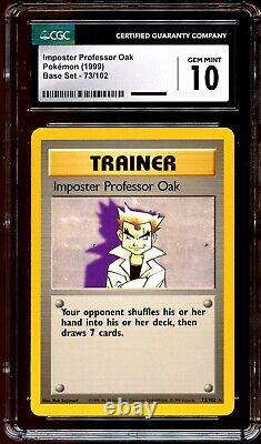 CGC 10 GEM MINT Imposteur Professeur Chen 73/102 RARE Base Set Carte Pokemon