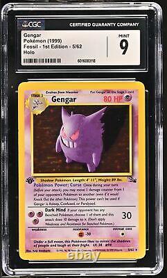 CGC 9 MINT Gengar 1999 Fossile 1ère Édition 5/62 Holo Carte Pokémon