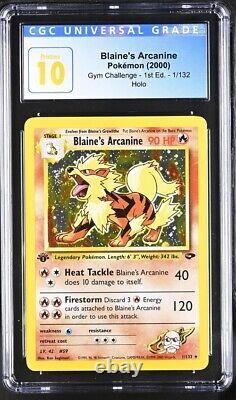 CGC Pristine 10 Arcanin de Blaine Pokemon 2000 Défi de Gymnase 1/132 Holo SWIRL