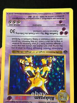 Carte Pokémon 1ère Édition Alakazam Set de Base (Sans Ombre) 1/102 Holo Rare