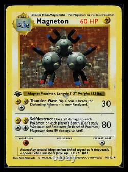 Carte Pokémon 1ère Édition Magnéton Base Set (sans ombre) 9/102 Rare Holo