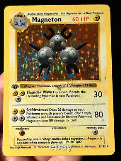 Carte Pokémon 1ère Édition Magnéton Base Set (sans ombre) 9/102 Rare Holo