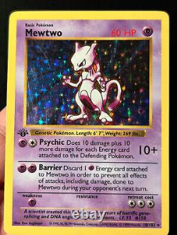 Carte Pokemon 1ère édition Mewtwo Base Set (sans ombre) 10/102 Holo Rare