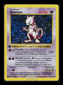 Carte Pokemon 1ère édition Mewtwo Base Set (sans ombre) 10/102 Rare Holo