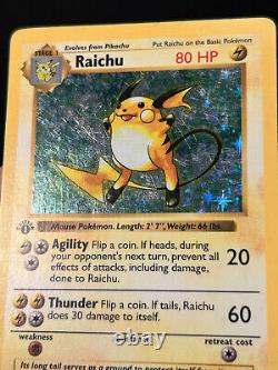 Carte Pokémon 1ère édition Raichu Set de base (sans ombre) 14/102 Rare Holo