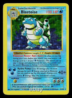 Carte Pokemon Blastoise Base Set (sans ombre) 2/102 Rare Holo