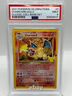 Carte Pokémon Charizard EX 4/102 en Rare Holo des Célébrations de la Base Set PSA 9 MINT