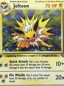 Carte Pokémon JOLTEON WOTC 1re Édition Jungle 4/64 HOLO LP