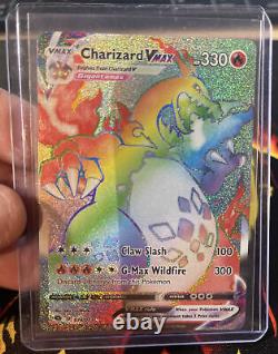 Carte Pokémon Rainbow Rare Charizard Vmax 74/73 Champions Path Pack Fresh Mint