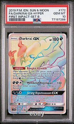 Carte Pokémon Rainbow Secret Rare Darkrai GX 172 PSA 10 Gem Mint Indonésienne