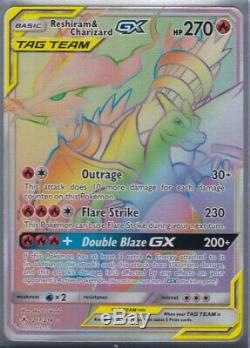 Carte Pokémon Reshiram & Charizard Gx Full Art Hyper Rare Obligations Unbroken Obligations # 217/214