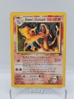 Carte Pokemon TCG Blaine's Charizard 2/132 Gym Challenge WOTC Holo Rare avec des dommages de feu