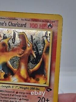 Carte Pokemon TCG Blaine's Charizard 2/132 Gym Challenge WOTC Holo Rare avec des dommages de feu