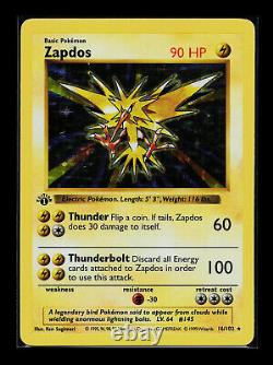 Carte Pokemon Zapdos 1ère édition Set de Base (Sans Ombre) 16/102 Holo Rare