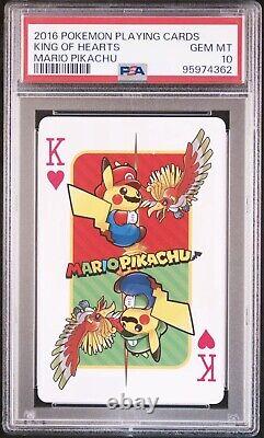 Cartes à jouer Pokémon Mario Pikachu Roi de Cœur PSA 10 de 2016 Rare