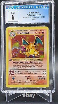 Cgc 6 Ex/nm Charizard Base 1ère Édition Holo Sans Ombre Rare Pokemon Card 4/102