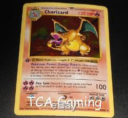 Charizard 4/102 1er Édition Ensemble De Base Shadowless Holo Rare Carte Pokémon Jouée