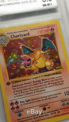 Charizard 4/102 Base Set 1ère Édition Bgs 8.5 Mint Holo Rare Carte Pokemon