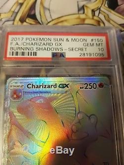 Charizard Gx Rainbow Rare 150/147 Carte Pokemon Ombres Brûlantes Psa 10