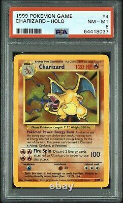 Charizard Holo Rare 1999 Wotc Pokemon Card 4/102 Ensemble De Base Psa 8 Nm Mint