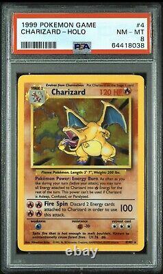Charizard Holo Rare 1999 Wotc Pokemon Card 4/102 Ensemble De Base Psa 8 Nm Mint