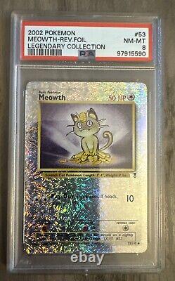 Collection légendaire Pokémon de 2002 Meowth 53/110 en version reverse foil PSA 8