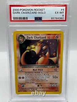Dark Charizard 4/82 Team Rocket Rare Holo Vintage Pokemon TCG Card PSA 6 EX-MT<br/><br/> Charizard Sombre 4/82 Team Rocket Rare Holo Carte Pokemon TCG Vintage PSA 6 EX-MT