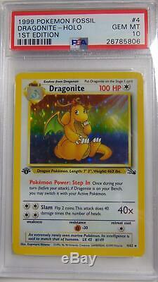 Dragonite 4/62 1er Fossile Édition Psa 10 Gem Mint Holo Rare Carte Pokemon