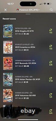 Lot de 124 cartes Pokémon ULTRA RARE PROMO VMAX EX GX V principalement en excellent état ou meilleur