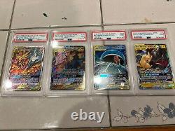 Lot de 4 cartes PSA notées Pokemon TCG Unified Minds/ Cosmic Eclipse Team Up